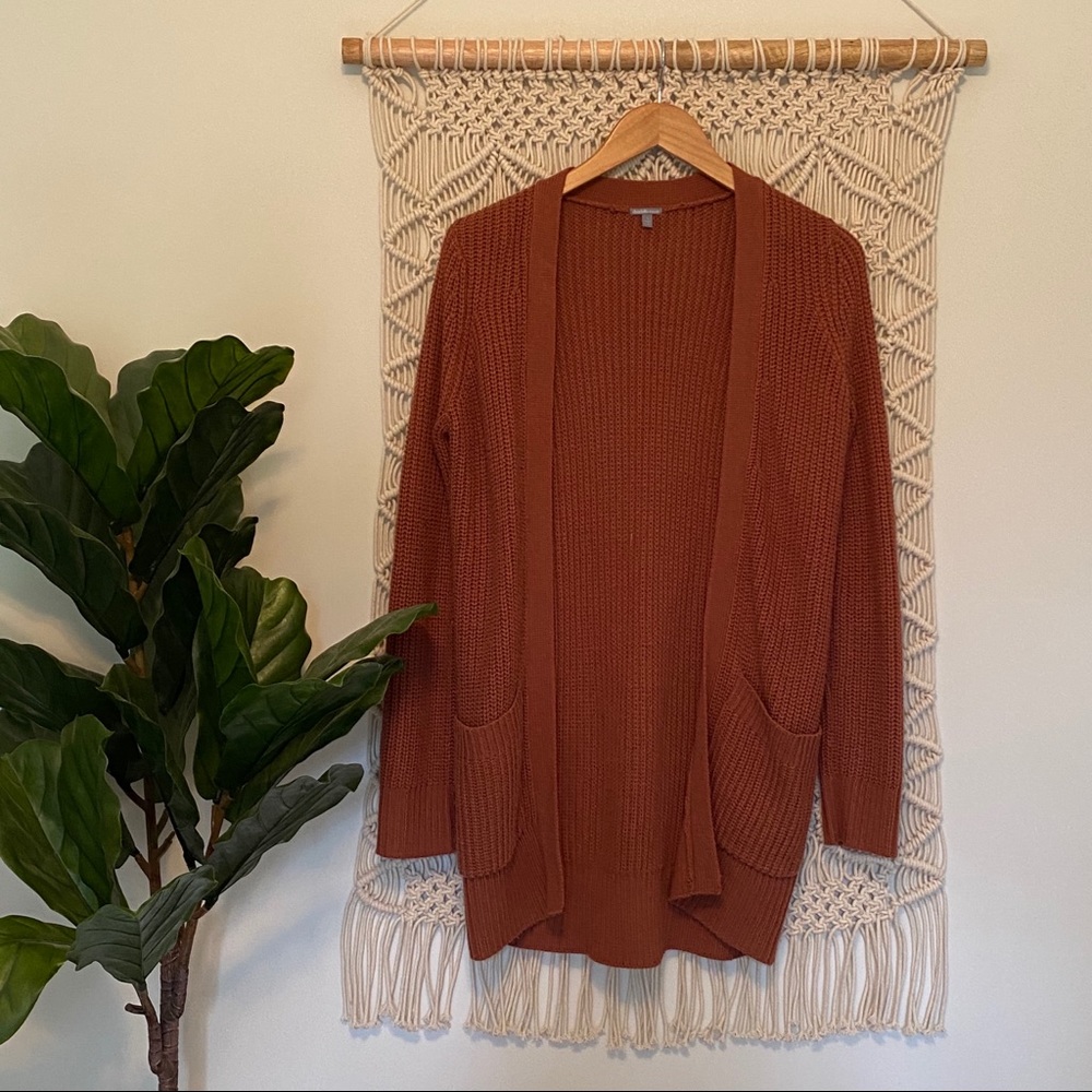 Rust Knit Cardigan with Pockets